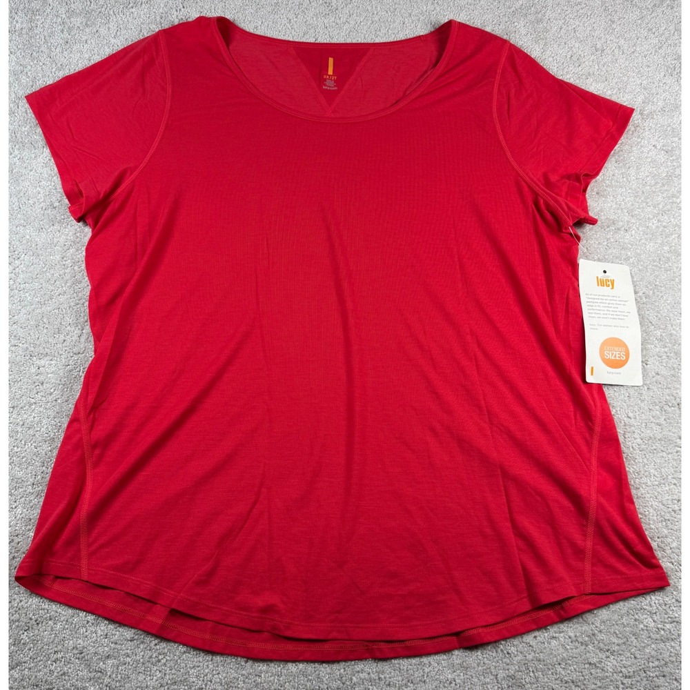 Lucy Workout Tee Women 2X Passion Pink Short Sleeve Scoop Neck Moisture Wicking